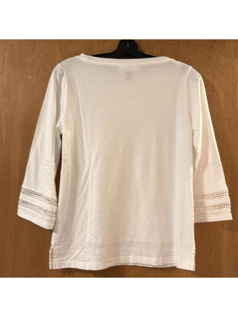 Karen Scott White Striped 3/4 Sleeve Blouse Women's S - Picture 2 of 7